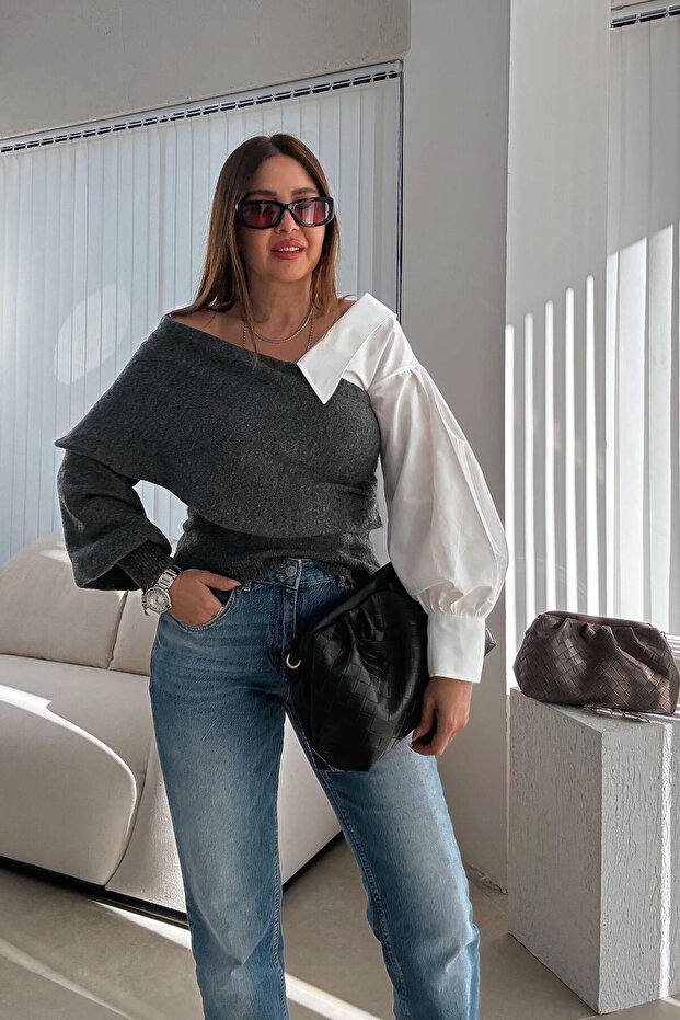 Antrasit Gömlekli Triko - 2