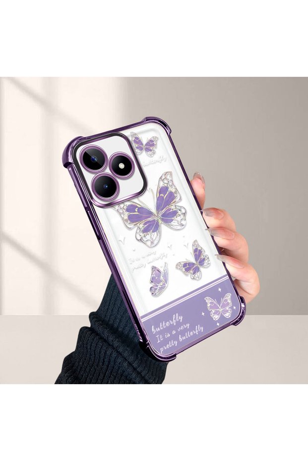 Realme Note 50 Compatible Kelebek Printed Transparent Silicone Shock Absorbing Case Stylish and Durable