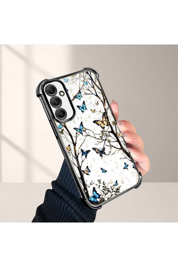 Samsung Galaxy A34 Compatible Kelebek Printed Transparent Silicone Shock Absorbing Case Stylish and Durable
