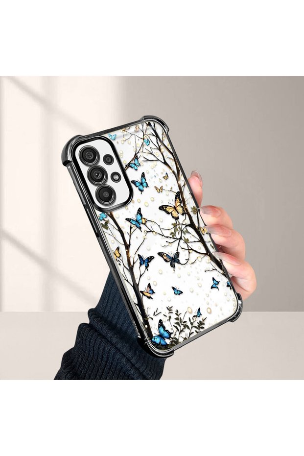 Samsung Galaxy A73 Compatible Kelebek Printed Transparent Silicone Shock Absorbing Case Stylish and Durable