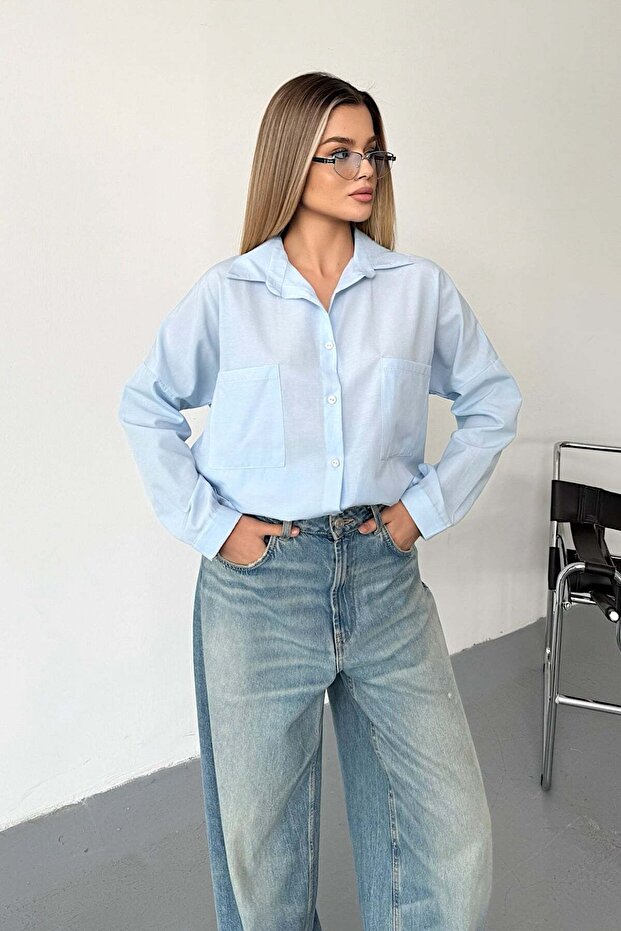 Women's Double Pocket Long Sleeve Shirt Blue - 26Y 2013