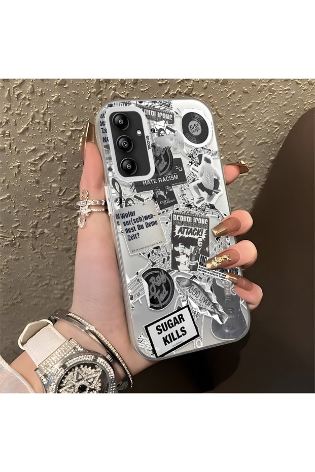 Samsung Galaxy A14 Compatible American Retro Collage Style Pattern Anti-Shake Protection