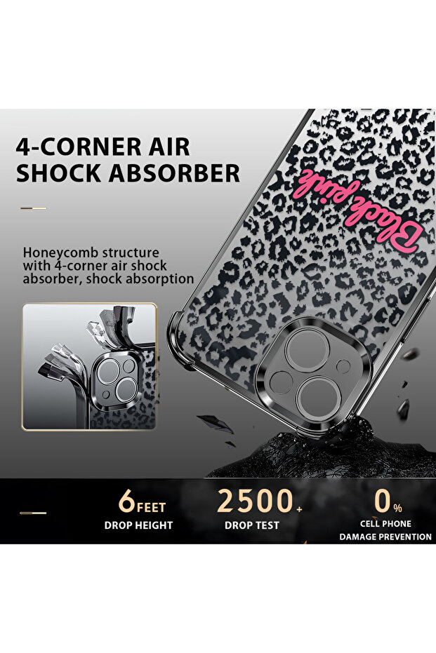 iPhone 16E Compatible Transparent Four-Corner Silicone Coated Glossy Edge Case Leopard Pattern - 6