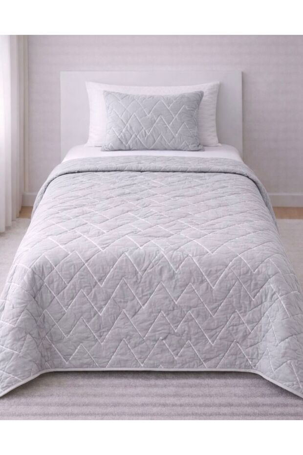Single Bedspread with Embroidered Capotine Gray with Gray Stripes
