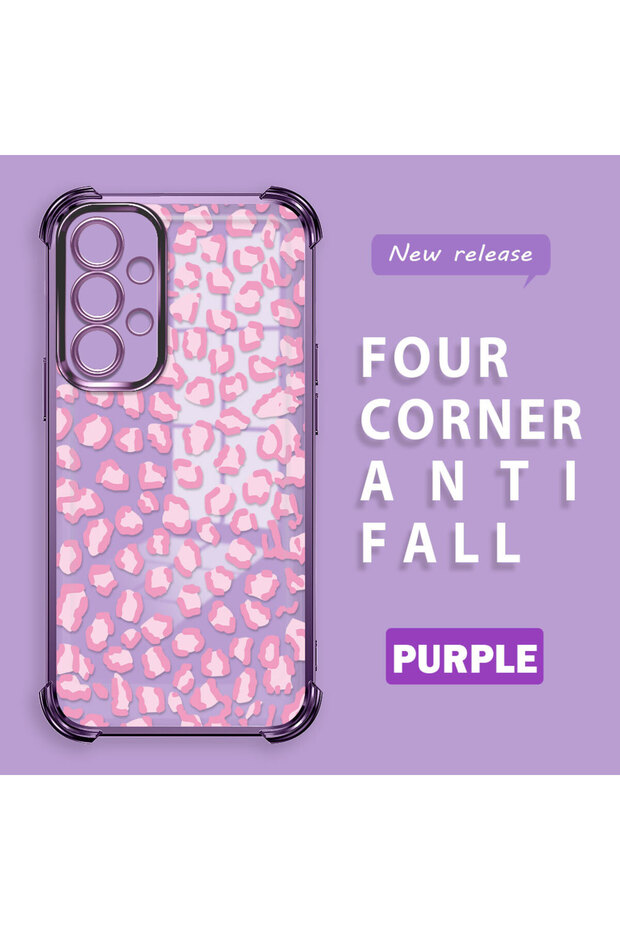 Samsung Galaxy A33 5g Compatible Transparent Four Corners Silicone Coated Glossy Edge Case Leopard Pattern