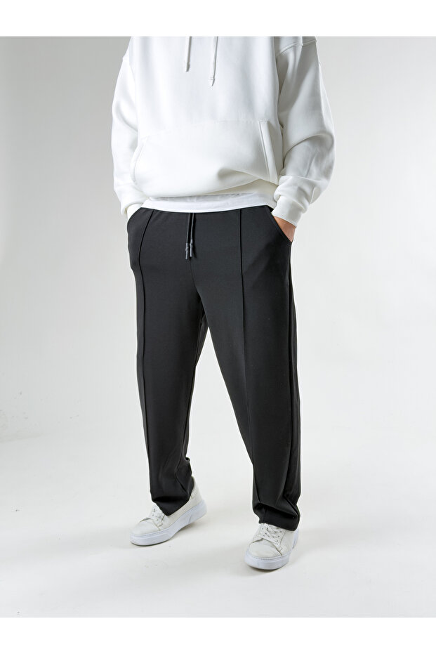Seam Detailed Stretch Fabric Men's Black Trousers COC2737