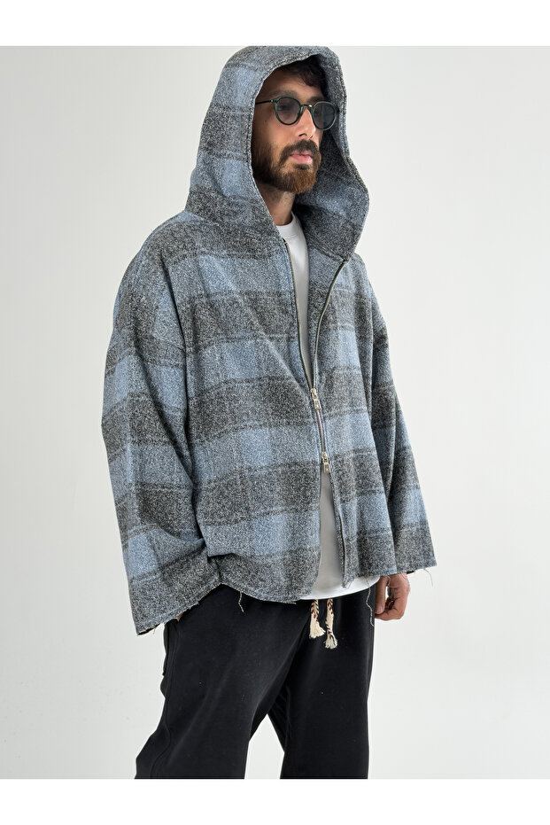 Zipper Detailed Hooded Blue Men's Sweat Coc2740