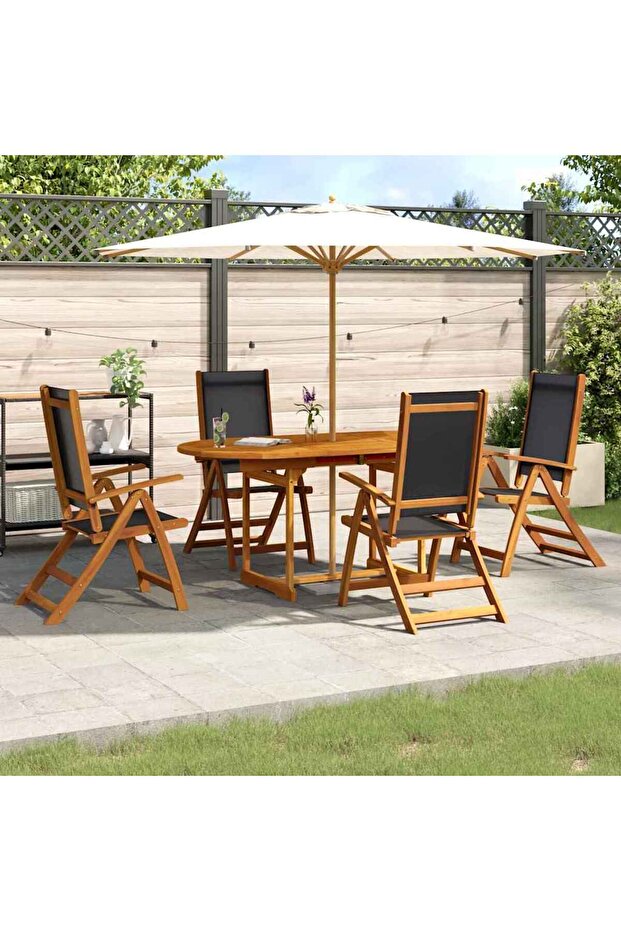 5 Piece Garden Dining Set Solid Wood Acacia and Textilene