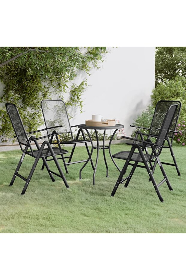 5 Piece Garden Dining Set Expanded Metal Mesh Anthracite