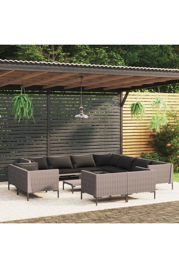 12 Piece Garden Lounge Set with Cushions Poly Rattan Dark Grey