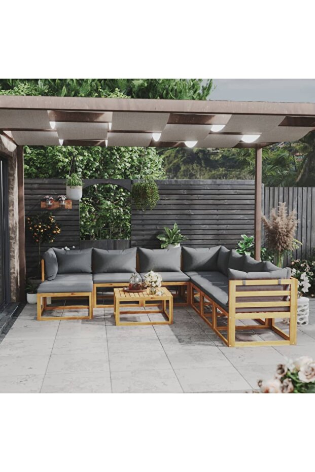 9 Piece Garden Lounge Set with Cushion Solid Acacia Wood