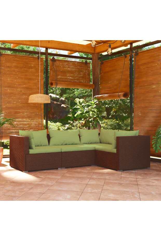 4 Piece Garden Lounge Set with Cushions Poly Rattan Brown