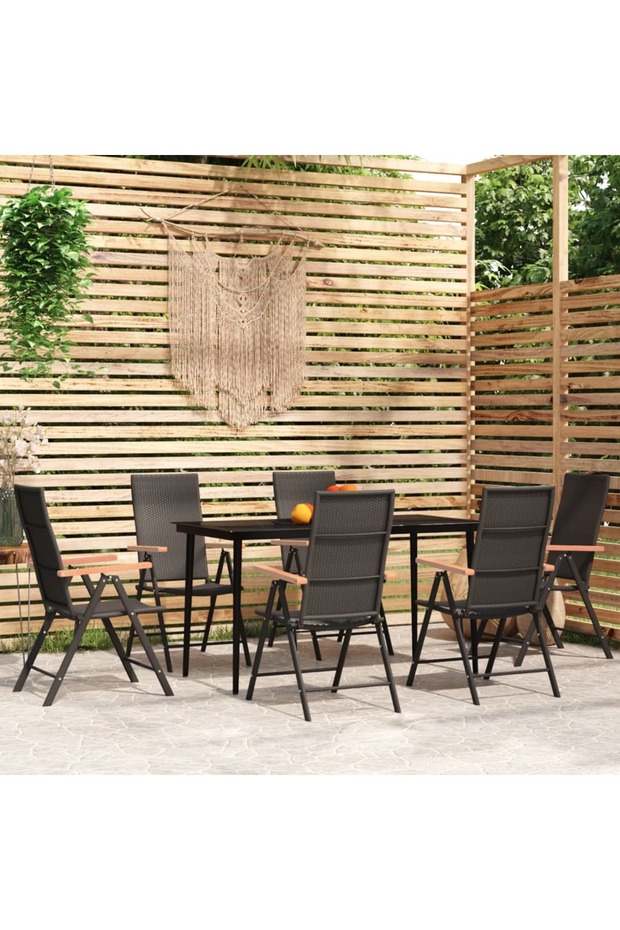 7 Piece Garden Dining Set Black