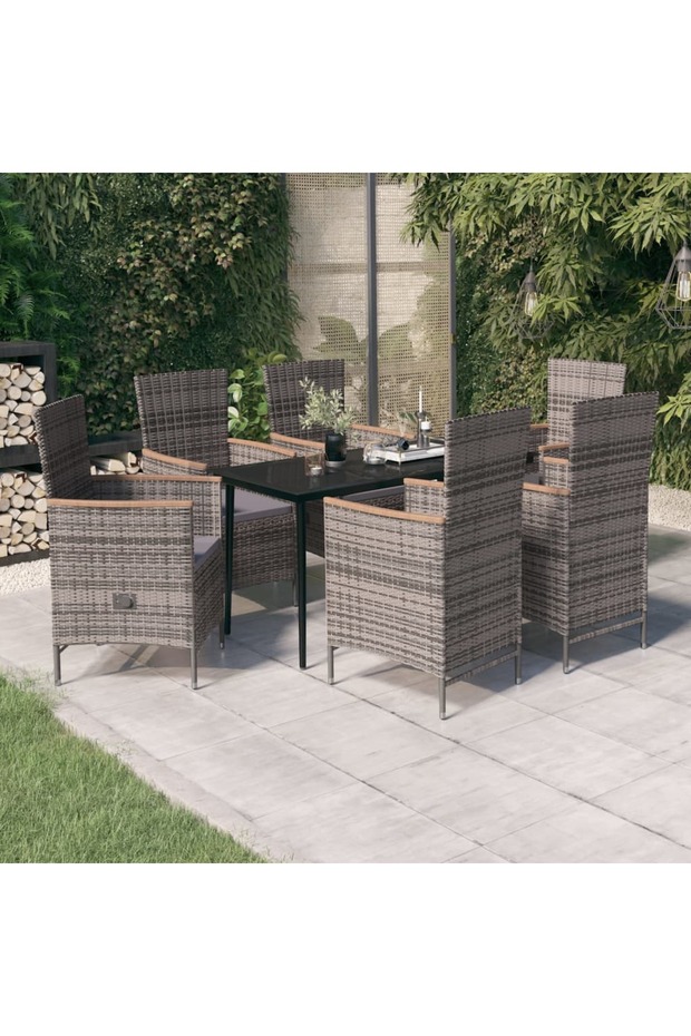 7 Piece Garden Dining Set with Cushions Grey