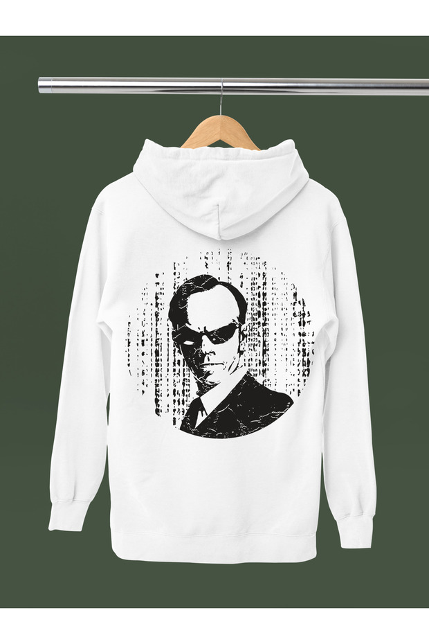 Matrix Printed Cotton Long Sleeve Fleece-Lined 3 Yarn Hooded Sweatshirt