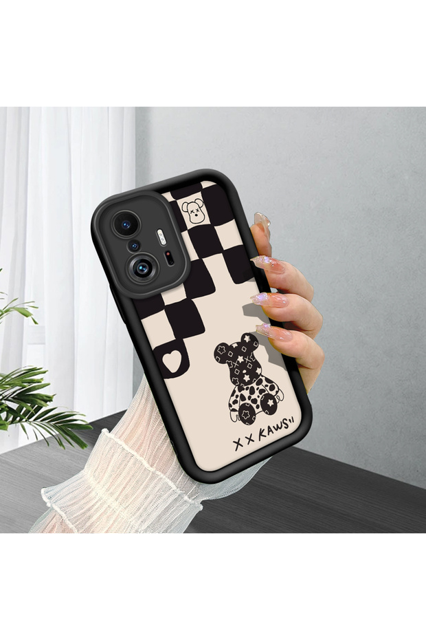 Mi 11t Pro/Mi 11t Compatible Fashion Chessboard Pattern Teddy Bear Silicone Case
