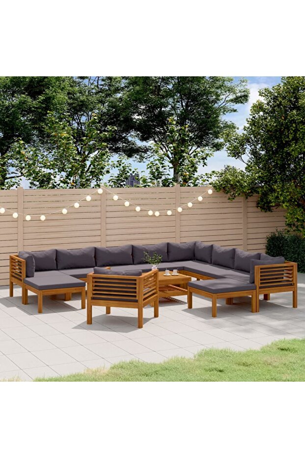 12 Piece Garden Lounge Set with Cushion Solid Acacia Wood