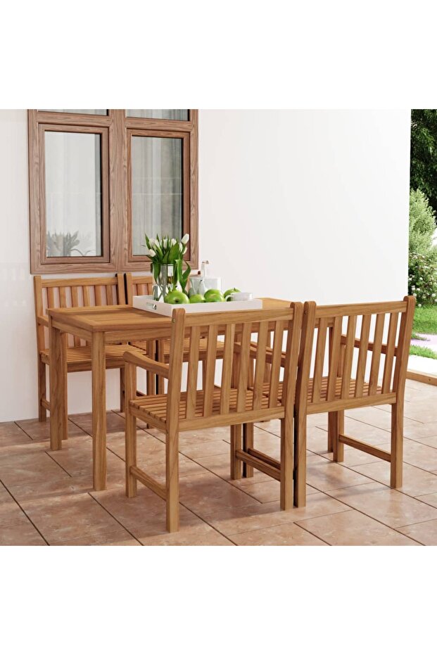 5 Piece Garden Dining Set 140x80 cm Solid Teak Wood