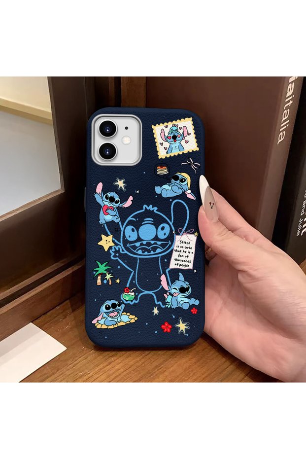 iPhone 12/12 Pro Compatible Blue Leather Textured Silicone Protects Camera Shock Absorbing Case Stitch