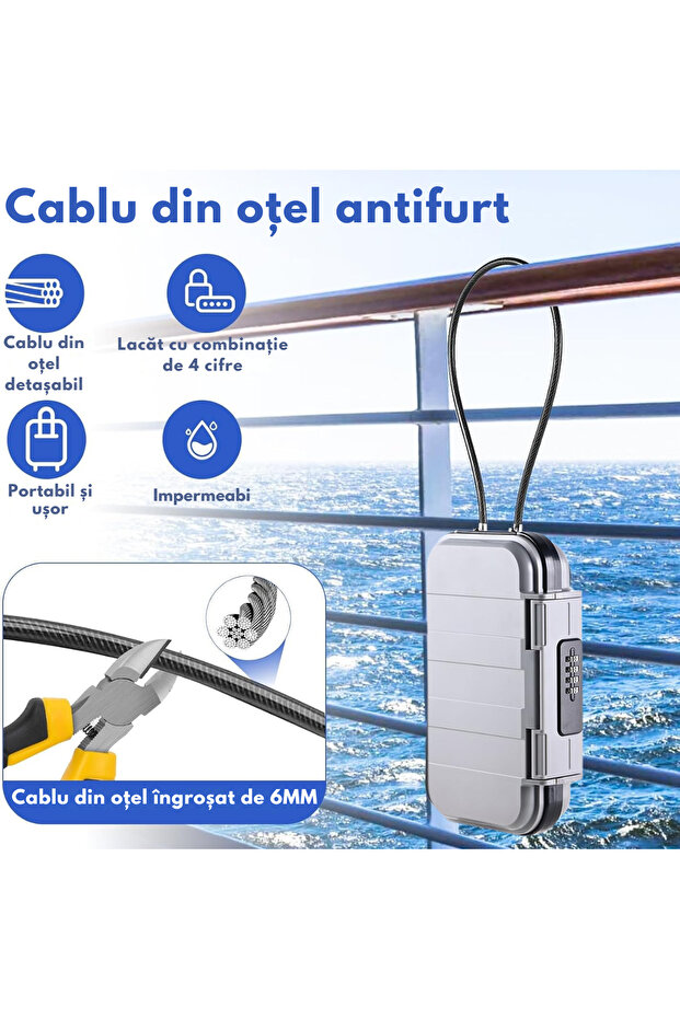 Portable Anti-Theft Safe with Numeric Code, Waterproof Safe Box with Locking System, Security Cable - 3