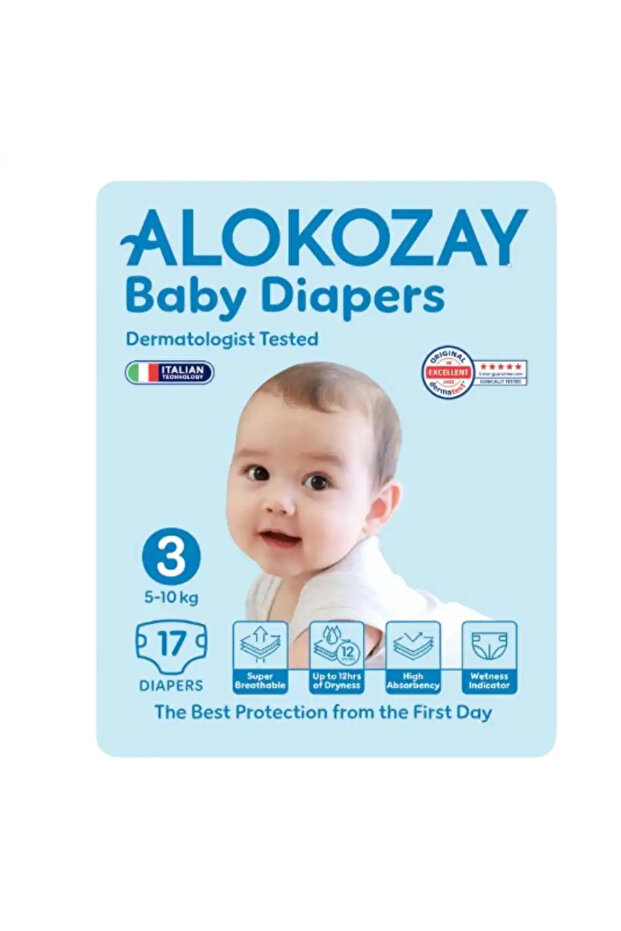 Baby Diapers Size 3, 5-10kg- Pack of 17pcs