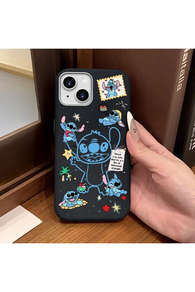 iPhone 14 Plus/15 Plus Compatible Black Leather Textured Silicone Protects Camera Shock-Absorbing Case Stitch