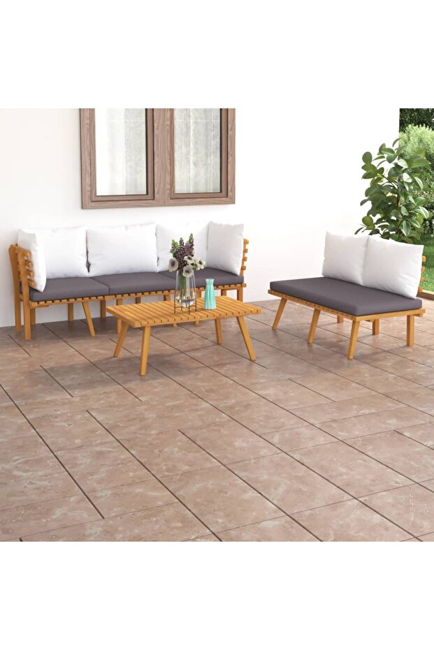 5 Piece Garden Lounge Set with Cushions Solid Acacia Wood