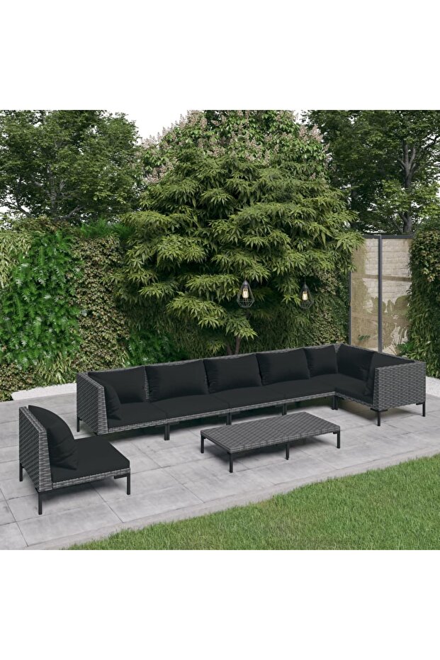 8 Piece Garden Lounge Set with Cushions Poly Rattan Dark Grey
