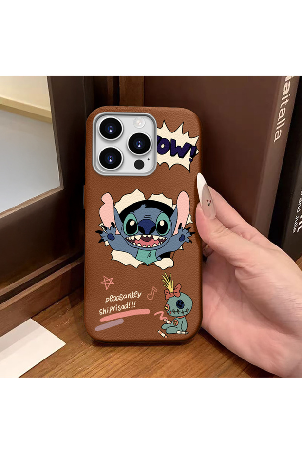 iPhone 14 Pro Max Compatible Brown Leather Textured Silicone Protects Camera Shock-Absorbing Case Stitch