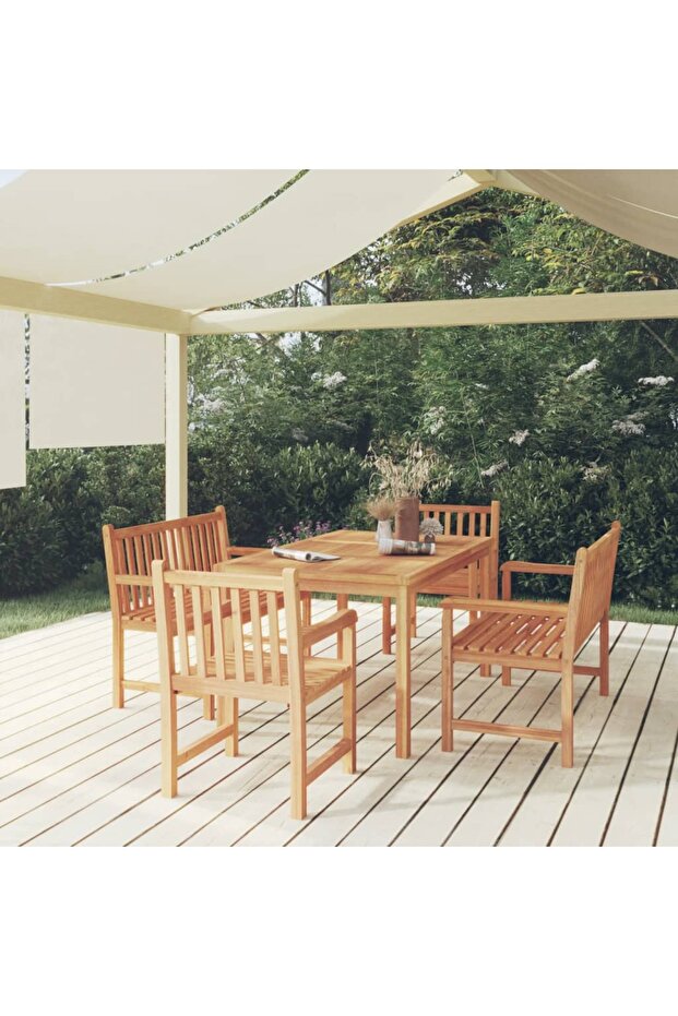 5 Piece Garden Dining Set Solid Wood Teak