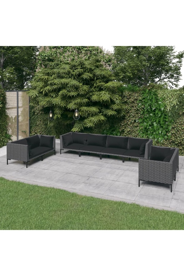 8 Piece Garden Lounge Set with Cushions Poly Rattan Dark Grey