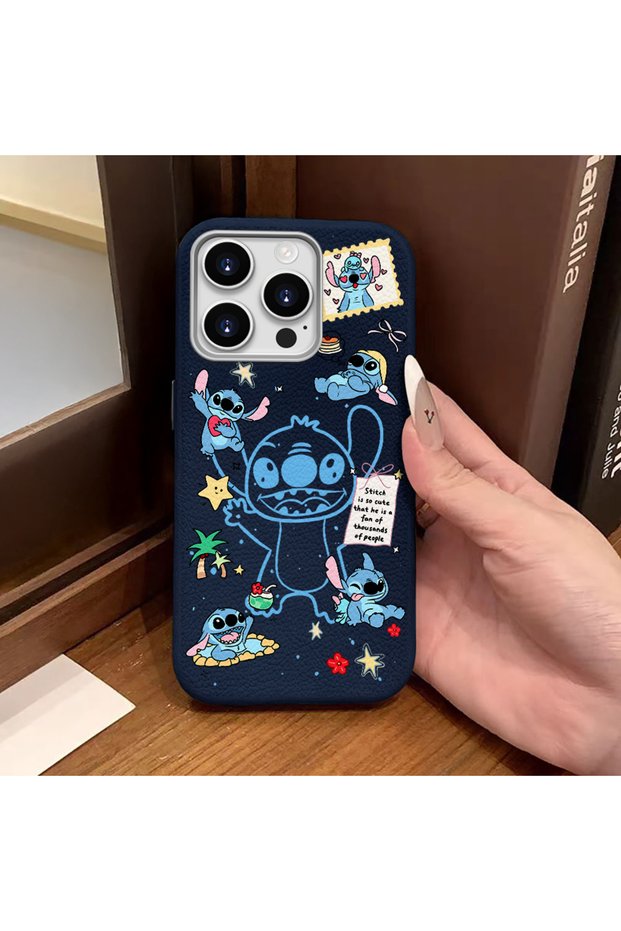 iPhone 14 Pro Compatible Blue Leather Textured Silicone Protects Camera Shock Absorbing Case Stitch