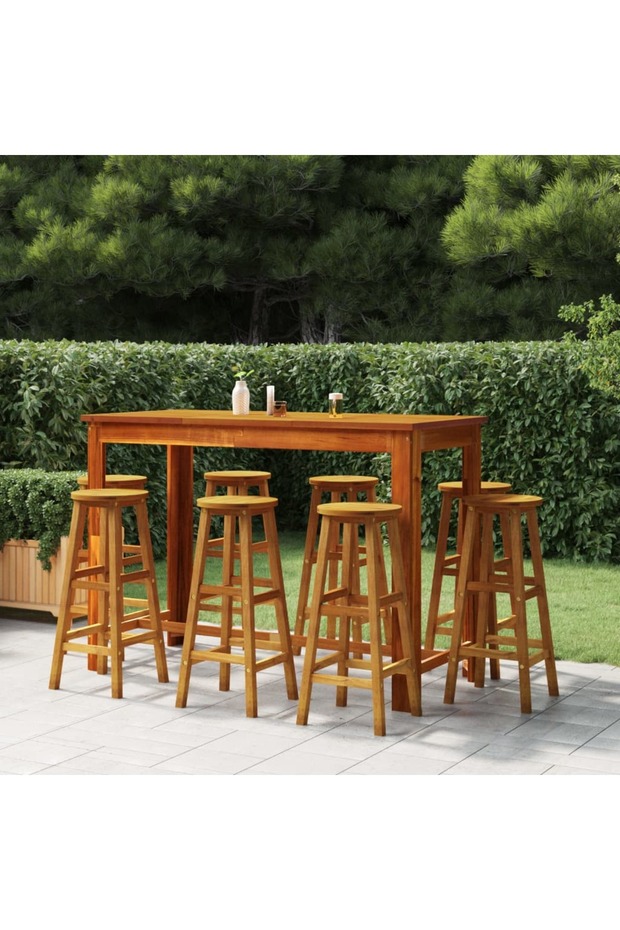 9 Piece Garden Bar Set Solid Wood Acacia