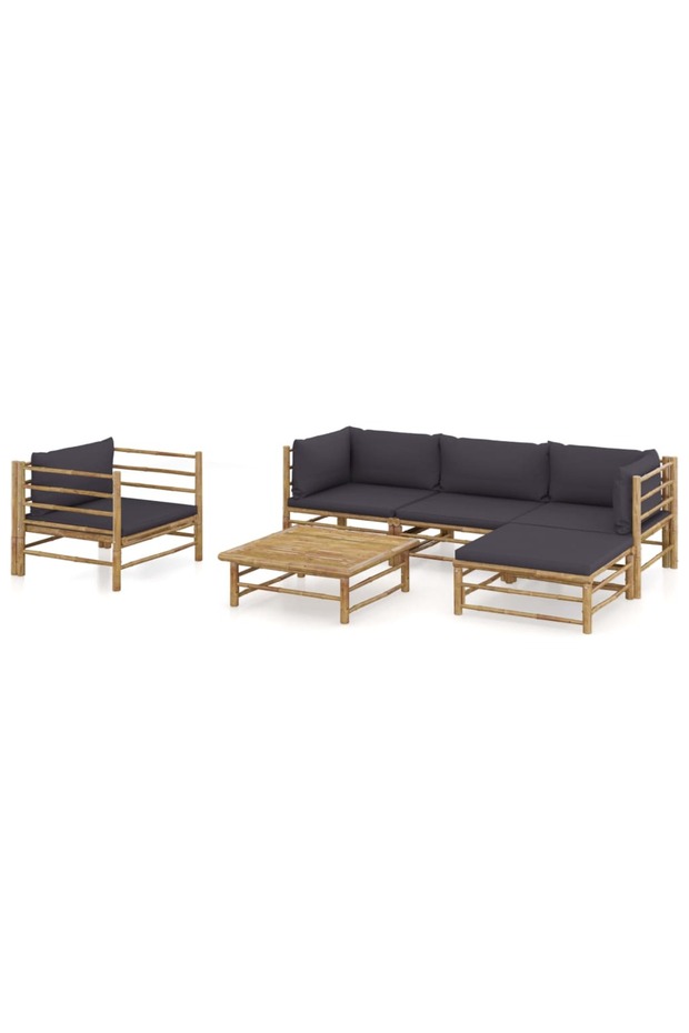 6 Piece Garden Lounge Set with Dark Grey Cushions Bamboo