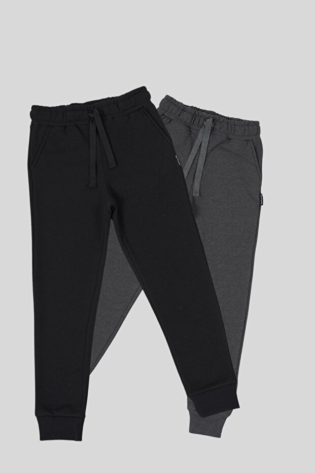 Black-Anthracite Thick Cotton Waist and Cuffs Elasticated with Pockets 2-Piece Boys' Sweatpants Mtlcc99