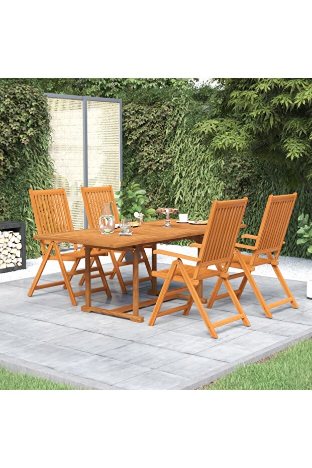 5 Piece Garden Dining Set Solid Wood Acacia 150-200 cm