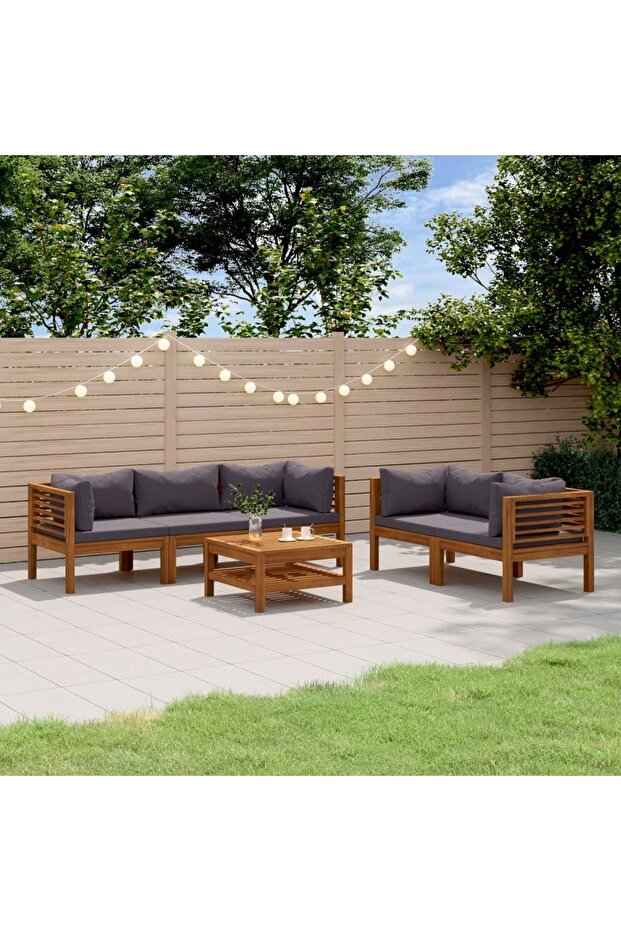 6 Piece Garden Lounge Set with Cushion Solid Acacia Wood