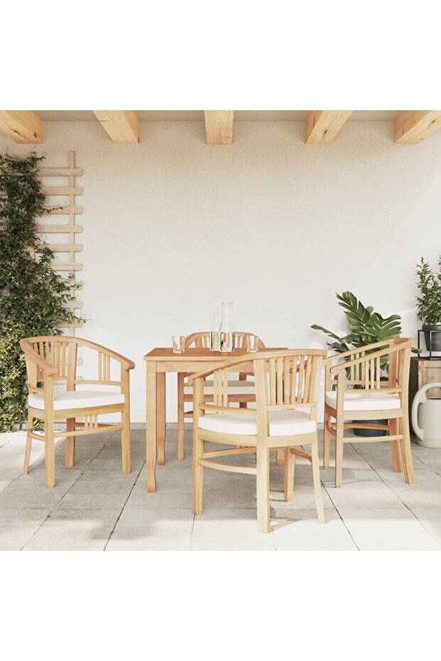 5 Piece Garden Dining Set Solid Wood Teak