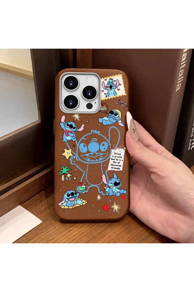 iPhone 16 Pro Compatible Brown Leather Textured Silicone Protects Camera Shock-Absorbing Case Stitch