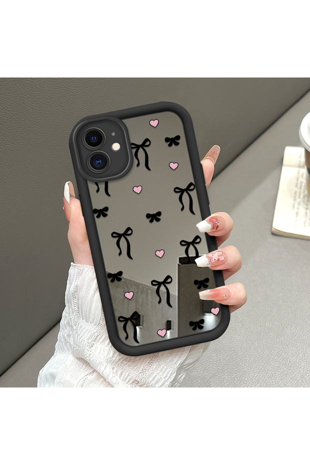 حافظة مرآة على شكل فيونكة متوافقة مع هاتف iPhone 11 مصنوعة من السيليكون للحماية الكاملة على شكل فراشة