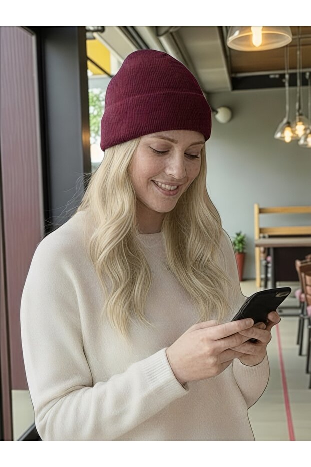 SOFT TOUCH DÜZ RENK BASİC TRİKO BORDO BERE - 2