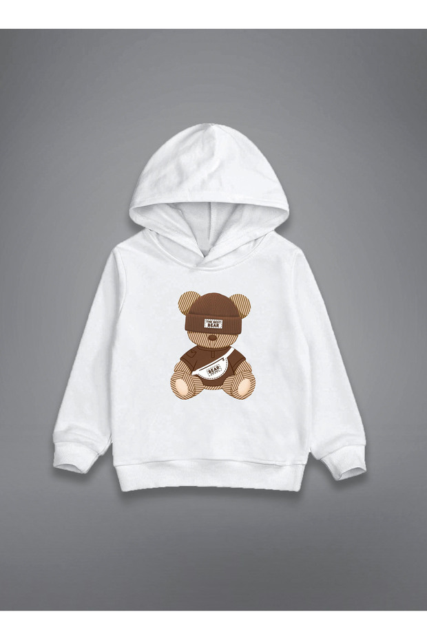 سويت شيرت بقلنسوة للأطفال باللون الأبيض من Bear Bear مطبوع