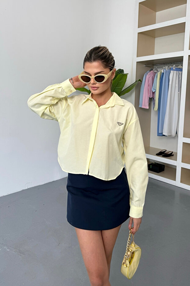 Women's Long Sleeve Accessory Detailed Crop Shirt Yellow - 26Y 2126