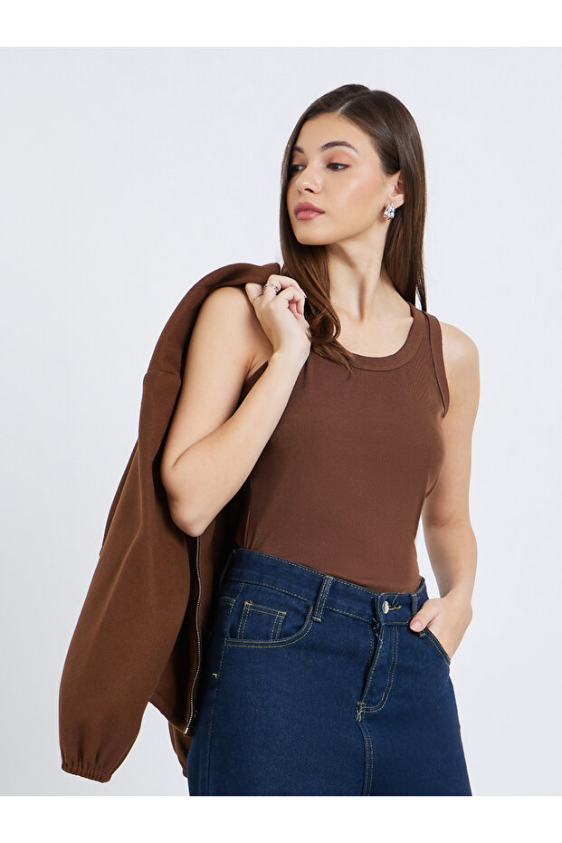 Women Brown Sleeveless Knit Top