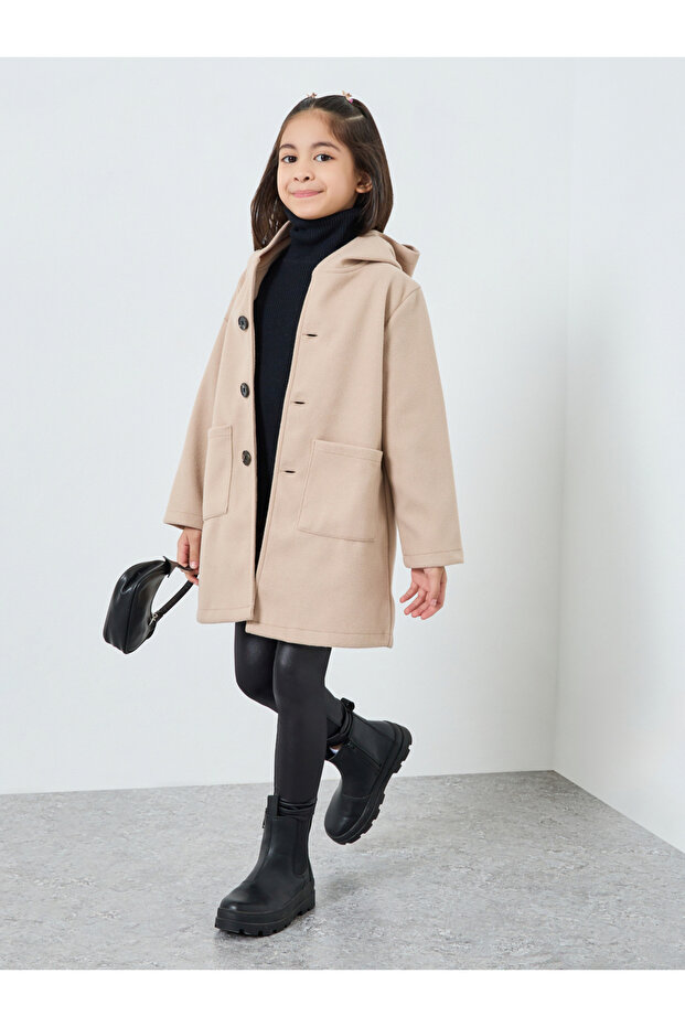Girls Hooded Coat with Buttons