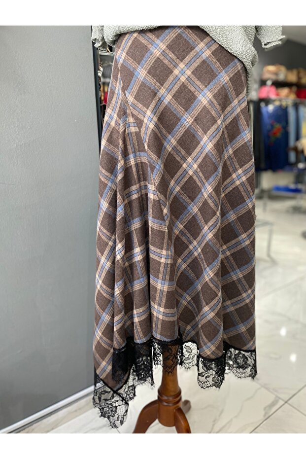 Tasarım kareli etek - 4