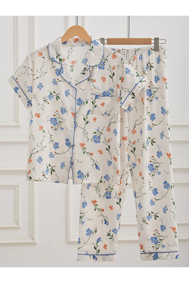 Women Floral Print Shirt and Pyjama Set