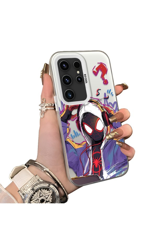 Samsung Galaxy S23 Ultra Compatible Spiderman Couple Case Acrylic Back Silicone Edge Protection