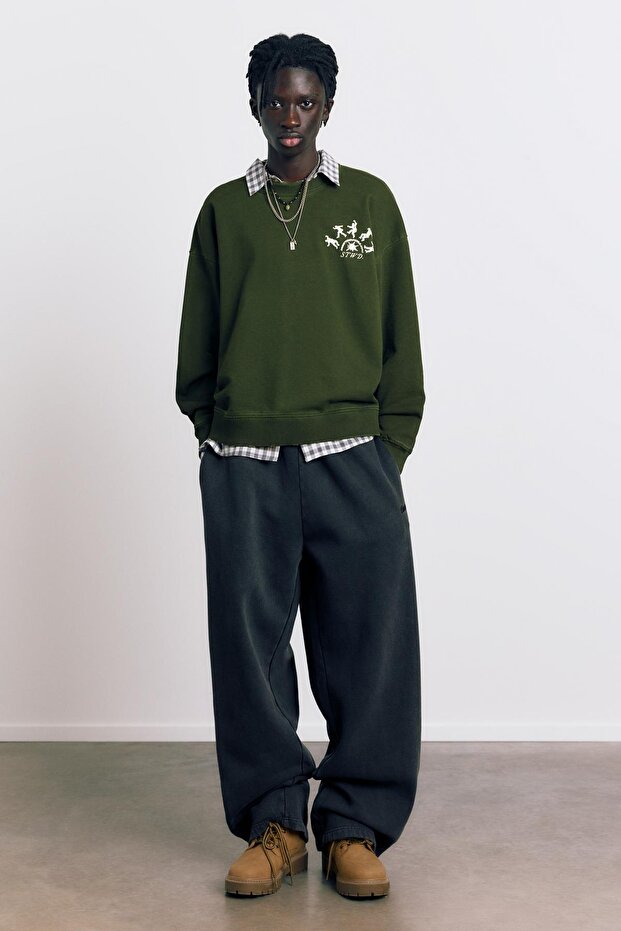 Asit yeşili grafik baskılı sweatshirt - 3