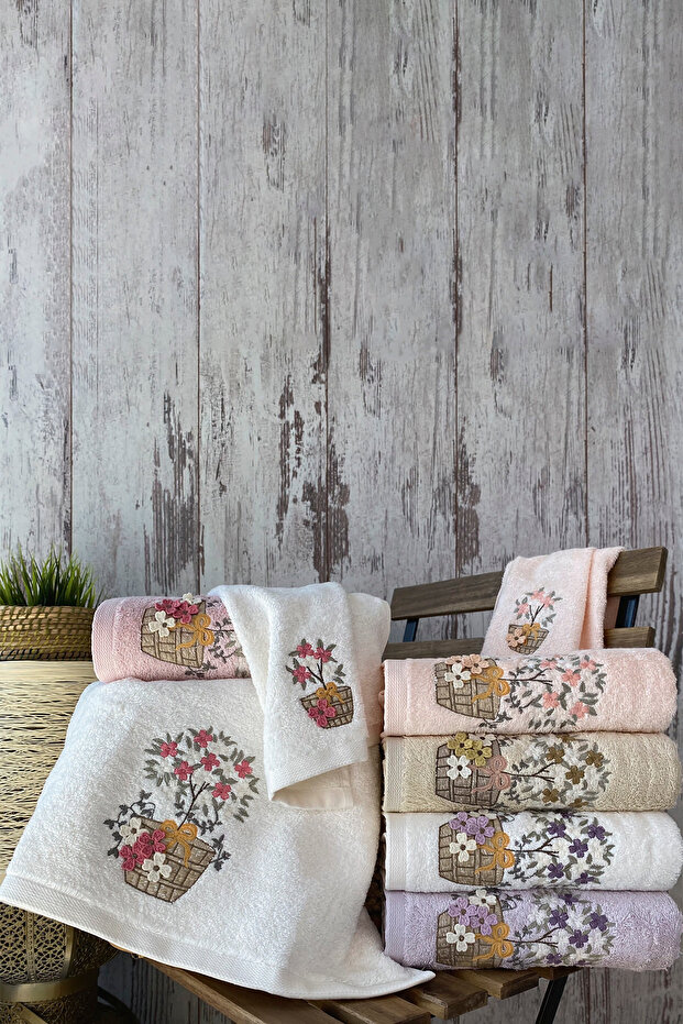 Tanya - 70% Bamboo / 30% Cotton 3D Embroidered Hand Towels - Set of 6 50X90